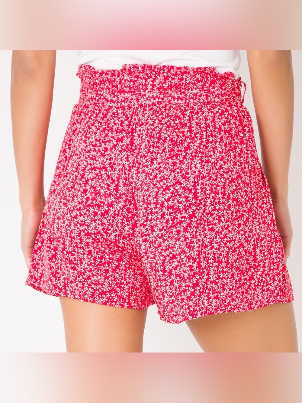 Red Floral Elastic Waist Women’s Shorts